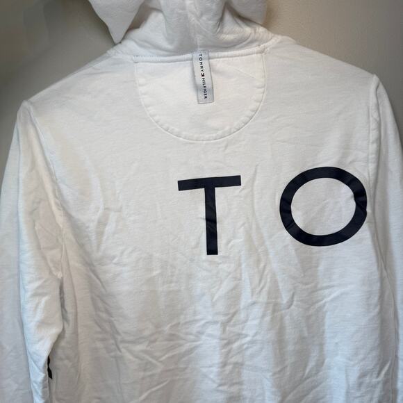 Tommy Hilfiger All Over Print Logo Women's Hoodie Sweatshirt White Size Small - Picture 5 of 6